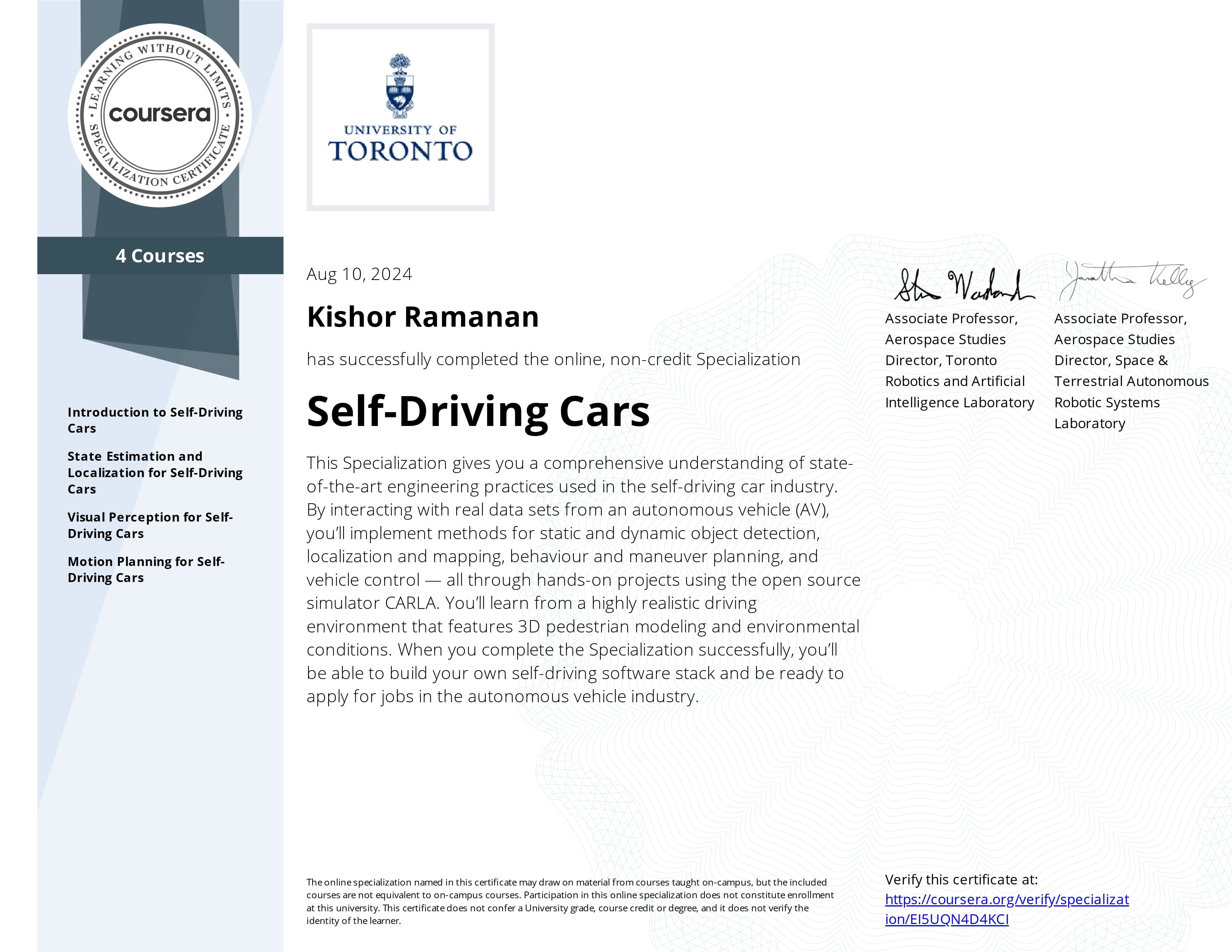Self-Driving Cars Specialization