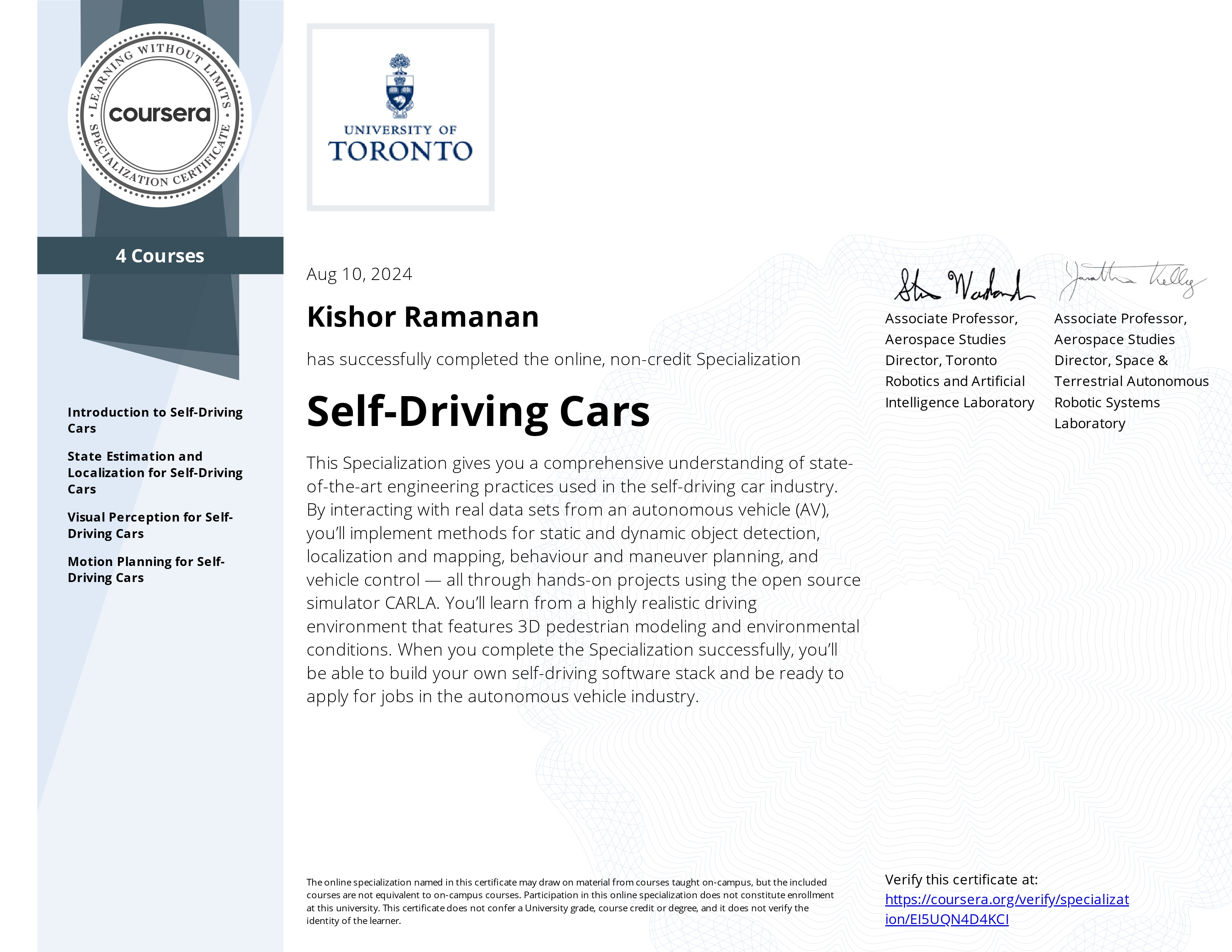 Self-Driving Cars Specialization