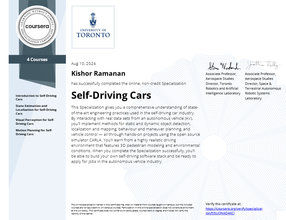 Self-Driving Cars Certificate